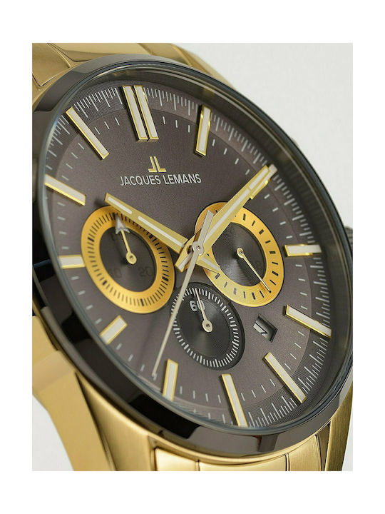 Jacques Lemans Liverpool Watch Chronograph Battery with Gold Metal Bracelet