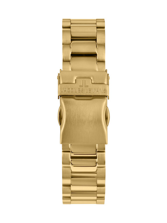 Jacques Lemans Liverpool Ανδρικό Ρολόι 44mm Χρονογράφος Μπαταρίας με Χρυσό Μεταλλικό Μπρασελέ