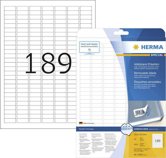 Herma 4725 Αυτοκόλλητες Ετικέτες Α4 Ορθογώνιες 25.4x10mm