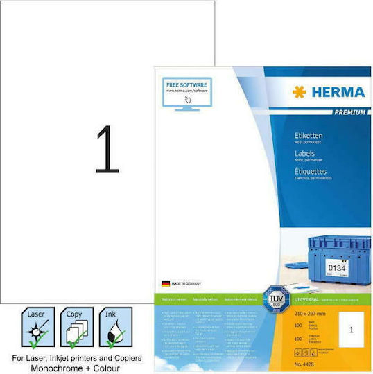 Herma 100 Self-Adhesive Rectangular A4 Labels 210x297mm