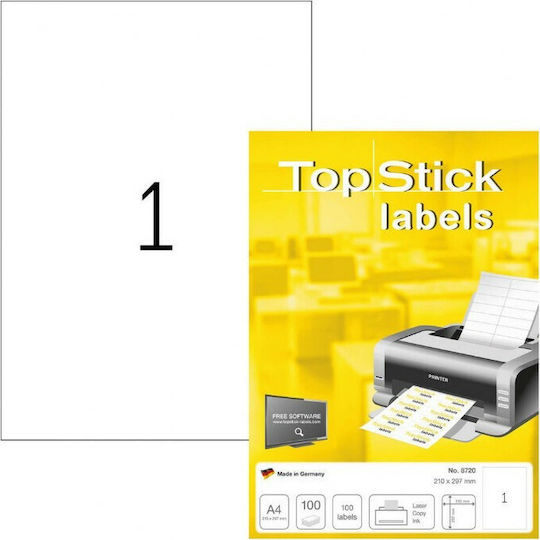 Topstick 100 Self-Adhesive Rectangular A4 Labels 210x297mm