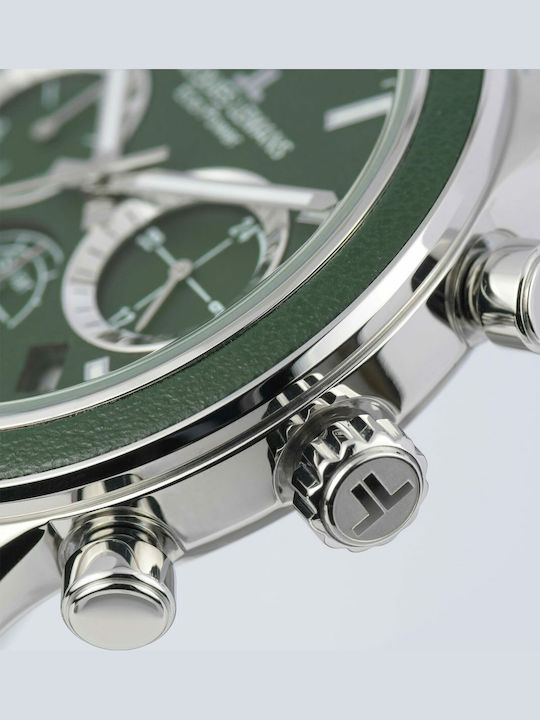 Jacques Lemans Eco Power Ανδρικό Ρολόι 44mm Χρονογράφος Solar με Ασημί Μεταλλικό Μπρασελέ