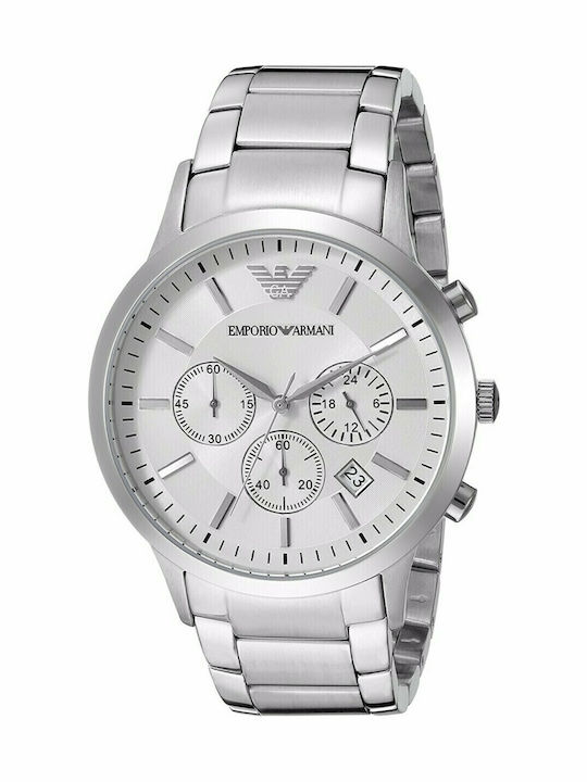 Emporio Armani Classic Men's Watch 43mm Chronograph Battery with Silver Metal Bracelet