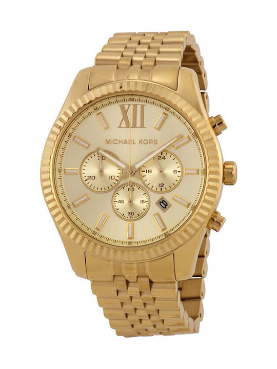 Michael Kors Lexington Ανδρικό Ρολόι 45mm Χρονογράφος Μπαταρίας με Χρυσό Μεταλλικό Μπρασελέ