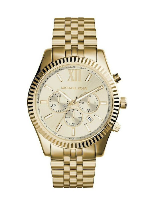 Michael Kors Lexington Ανδρικό Ρολόι 45mm Χρονογράφος Μπαταρίας με Χρυσό Μεταλλικό Μπρασελέ