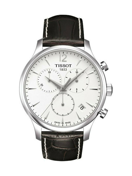 Tissot Tradition Ανδρικό Ρολόι 42mm Χρονογράφος Μπαταρίας με Καφέ Δερμάτινο Λουράκι
