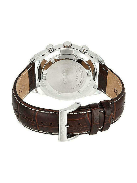 Seiko Ανδρικό Ρολόι 44.9mm Χρονογράφος Μπαταρίας με Καφέ Δερμάτινο Λουράκι