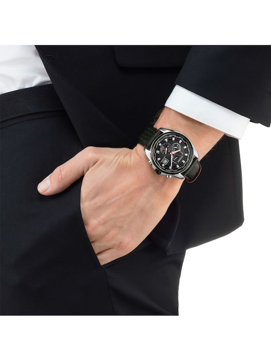 Citizen Herrenuhr 44mm Chronograph Eco - Antrieb mit Schwarz Lederarmband