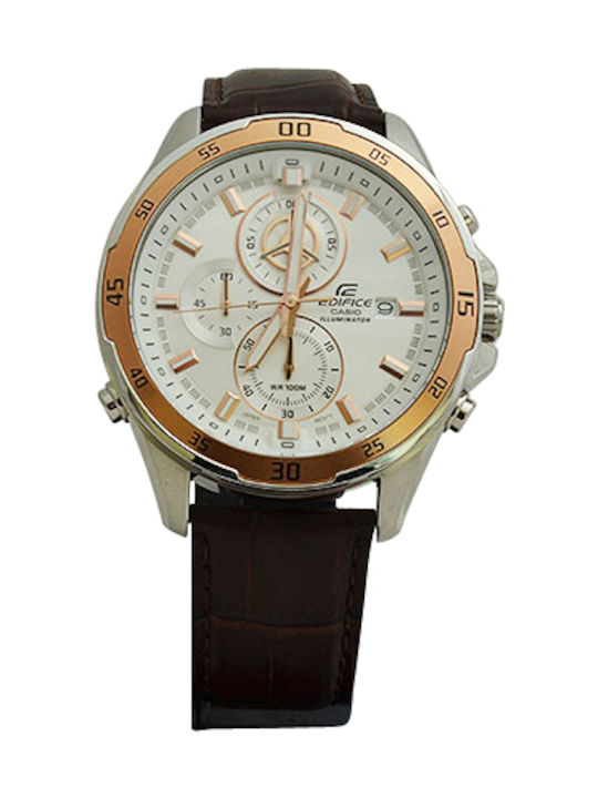 Casio Ανδρικό Ρολόι 48mm Χρονογράφος Μπαταρίας με Καφέ Δερμάτινο Λουράκι