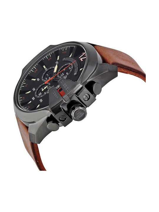 Diesel Mega Chief Men's Watch 51mm Chronograph Battery with Brown Leather Strap