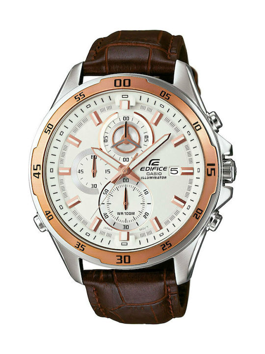 Casio Ανδρικό Ρολόι 48mm Χρονογράφος Μπαταρίας με Καφέ Δερμάτινο Λουράκι
