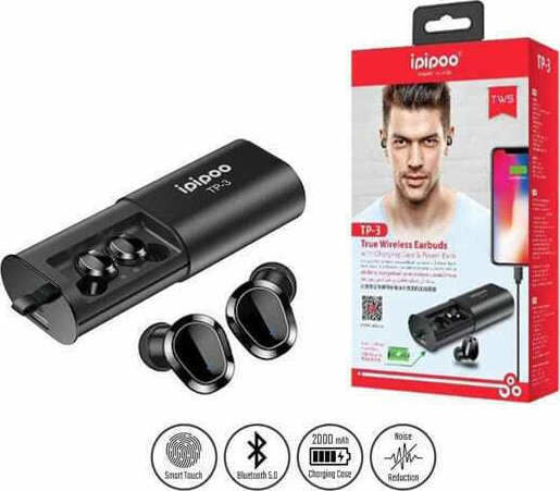 Ipipoo TP-3 In-ear Bluetooth Handsfree Ακουστικά με Θήκη Φόρτισης Μαύρα
