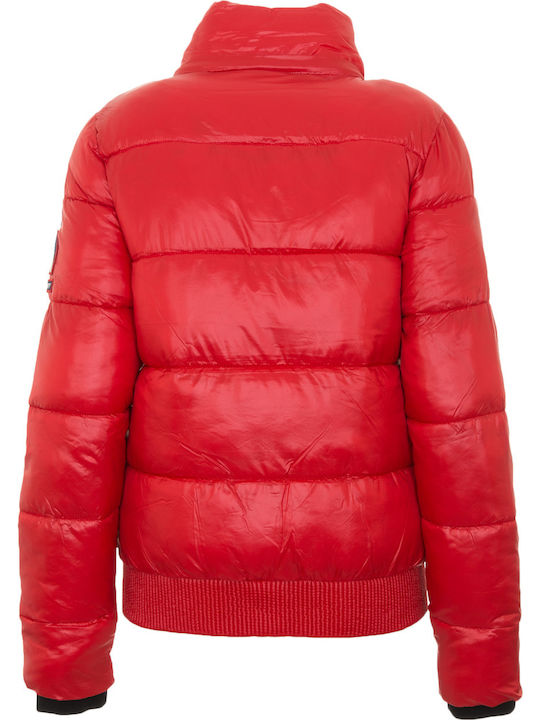 High Shine Toya Women's Short Puffer Jacket for Winter with Hood Red