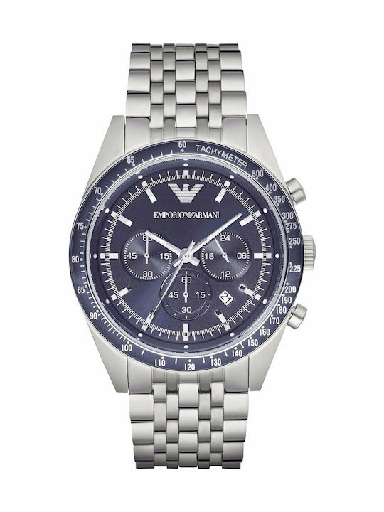 Emporio Armani Sportivo Herrenuhr 46mm Chronograph Batterie mit Silber Metallarmband
