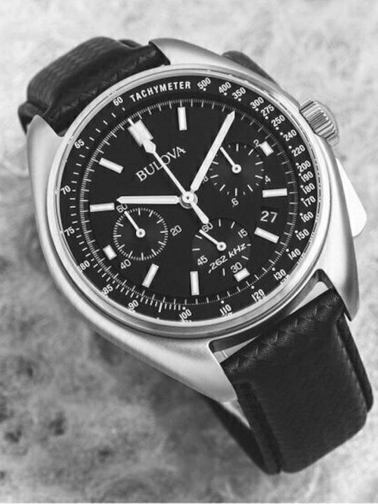 Bulova Special Edition Moon Chronograph Herrenuhr 45mm Chronograph Batterie mit Schwarz Lederarmband