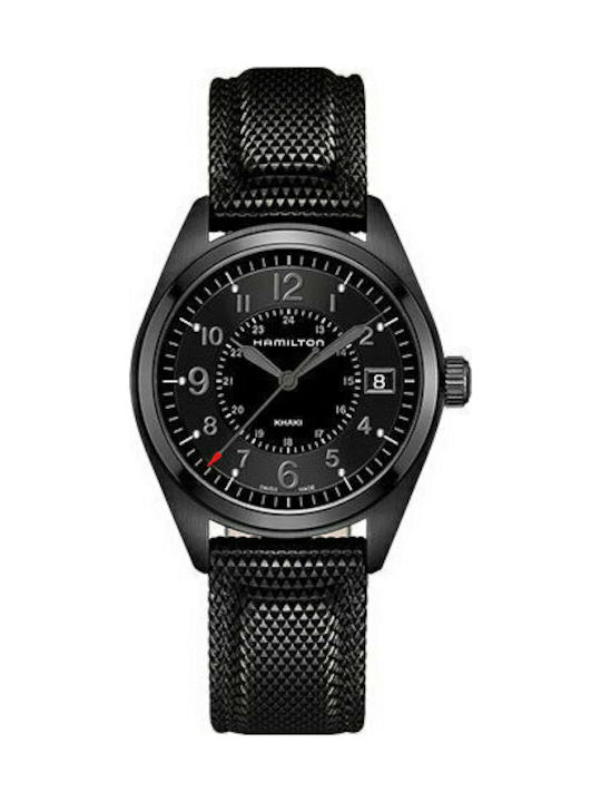 Hamilton Khaki Ανδρικό Ρολόι 40mm Μπαταρίας με Μαύρο Δερμάτινο Λουράκι