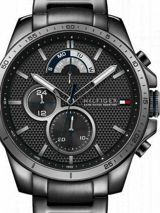 Tommy Hilfiger Decker Ανδρικό Ρολόι 46mm Χρονογράφος Μπαταρίας με Ασημί Ατσάλινο Μπρασελέ