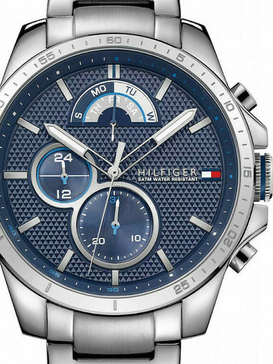 Tommy Hilfiger Decker Ανδρικό Ρολόι 46mm Χρονογράφος Μπαταρίας με Ασημί Ατσάλινο Μπρασελέ