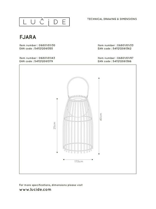 Lucide Lightning Lucide Lightning Außenstehlampe Laterne 3W mit Warmes Weiß Licht IP44 Braun
