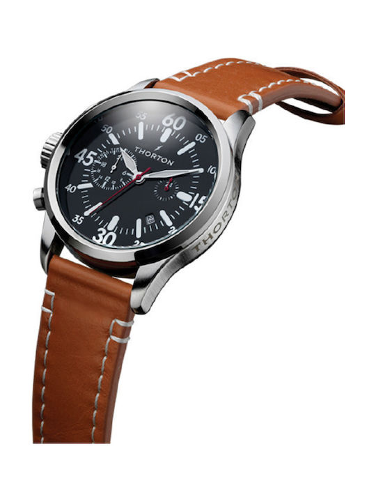 Thorton Arne Ανδρικό Ρολόι 47mm Χρονογράφος Μπαταρίας με Καφέ Δερμάτινο Λουράκι
