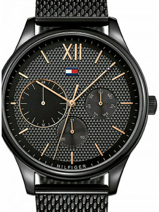 Tommy Hilfiger Damon Ανδρικό Ρολόι 44mm Χρονογράφος Μπαταρίας με Μαύρο Μεταλλικό Μπρασελέ