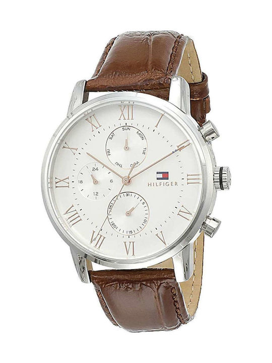 Tommy Hilfiger Kane Ανδρικό Ρολόι 44mm Χρονογράφος Μπαταρίας με Καφέ Δερμάτινο Λουράκι