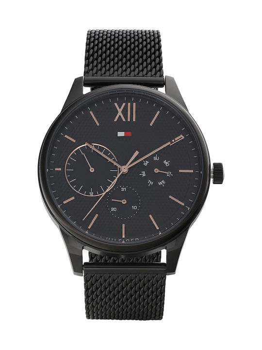 Tommy Hilfiger Damon Ανδρικό Ρολόι 44mm Χρονογράφος Μπαταρίας με Μαύρο Μεταλλικό Μπρασελέ