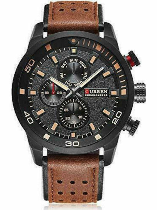 Curren Men's Watch 42mm Chronograph Battery with Brown Leather Strap