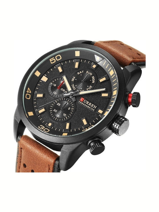 Curren Men's Watch 42mm Chronograph Battery with Brown Leather Strap