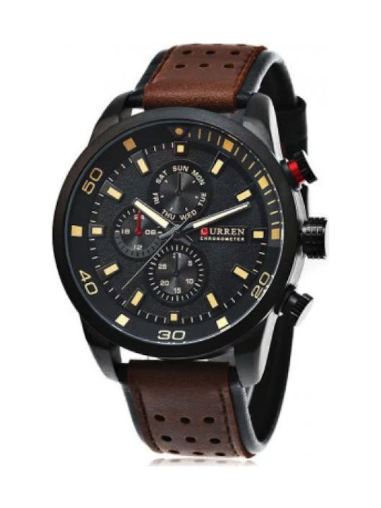 Curren Men's Watch 42mm Chronograph Battery with Brown Leather Strap