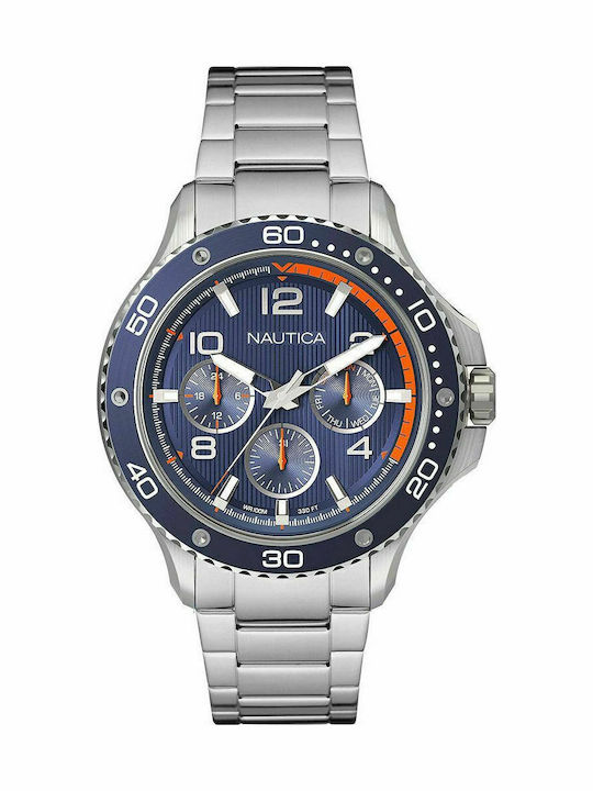Nautica Pier 25 Men's Watch 48mm Chronograph Battery with Silver Metal Bracelet