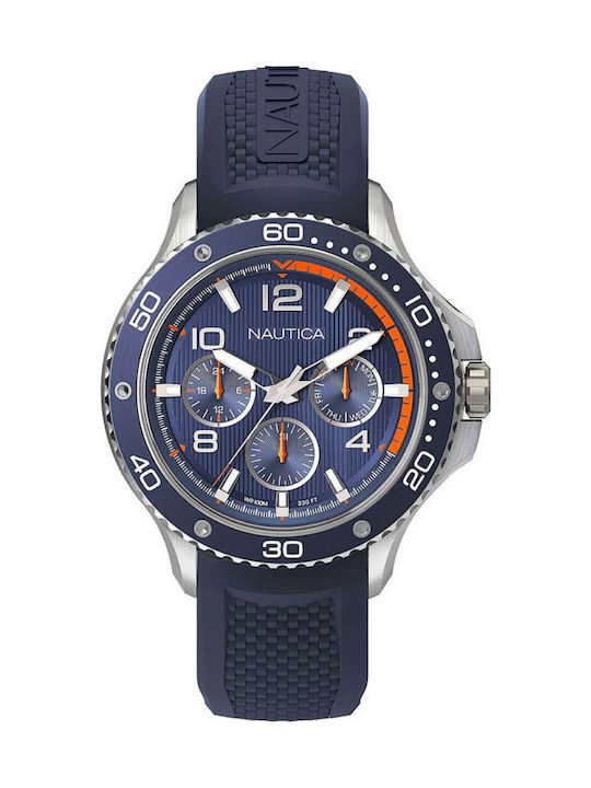 Nautica Pier 25 Battery Chronograph Watch with Rubber Strap Blue