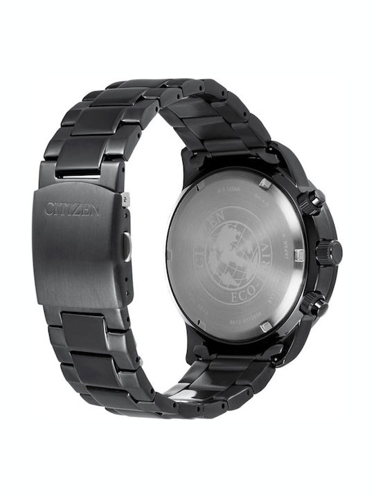 Citizen Ανδρικό Ρολόι 44mm Χρονογράφος Eco - Drive με Μαύρο Μεταλλικό Μπρασελέ