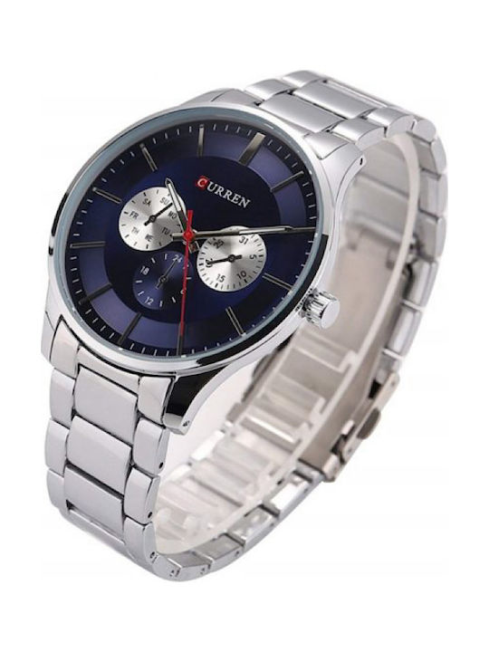 Curren Men's Watch 44mm Chronograph Battery with Metal Bracelet Silver / Blue