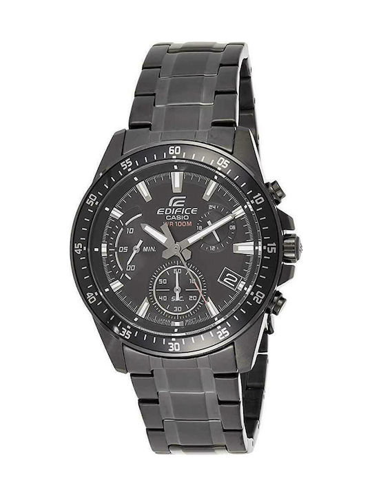 Casio Edifice Ανδρικό Ρολόι 43.8mm Χρονογράφος Μπαταρίας με Μαύρο Μεταλλικό Μπρασελέ