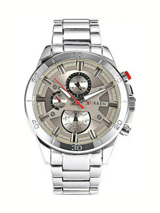 Curren Men's Watch 45mm Battery with Metal Bracelet Silver/Beige