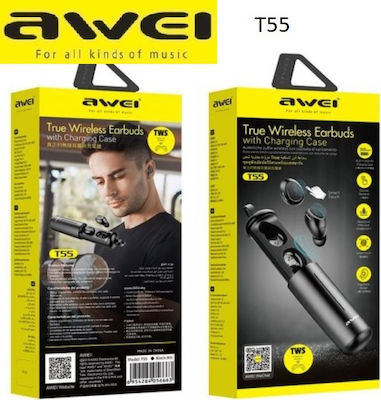 Awei T55 In-ear Bluetooth Handsfree Ακουστικά με Θήκη Φόρτισης Μαύρα