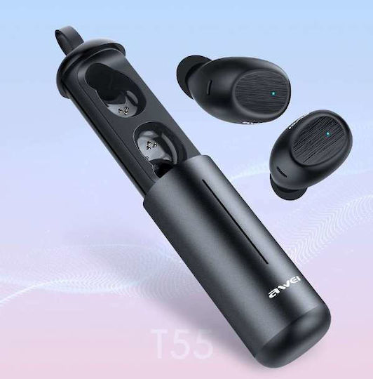 Awei T55 In-ear Bluetooth Handsfree Ακουστικά με Θήκη Φόρτισης Μαύρα