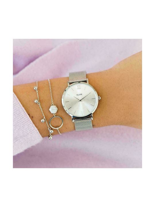 Cluse Minuit Mesh Watch with Silver Metal Bracelet