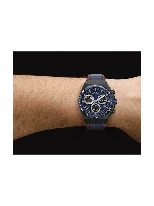 TW Steel Fast Lane Limited Edition Ρολόι Χρονογράφος Μπαταρίας με Δερμάτινο Λουράκι σε Μπλε χρώμα