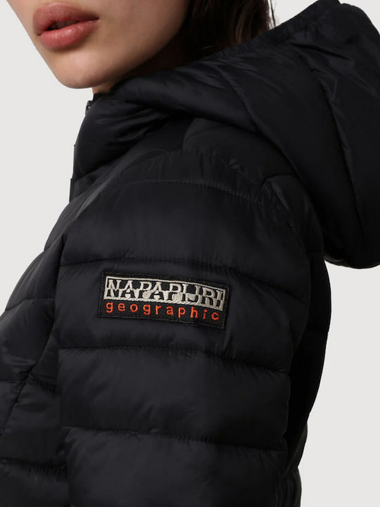 Aerons Women's Long Puffer Jacket for Winter with Hood Black NP0A4FS3-041