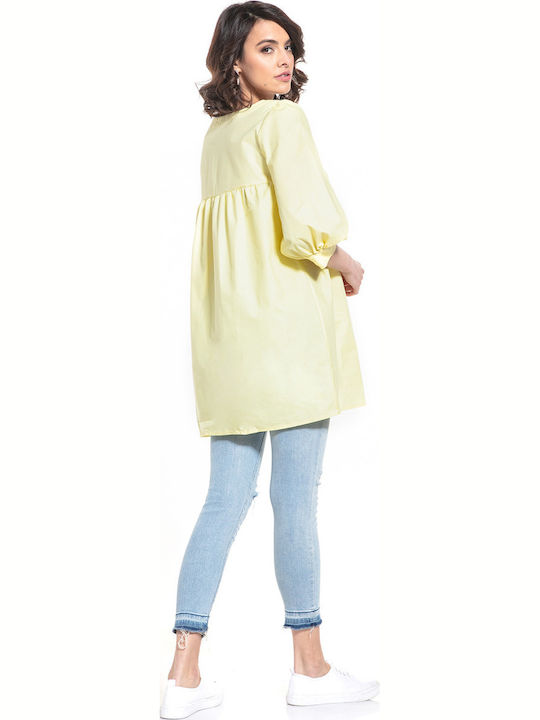 Tessita Women's Blouse Cotton with 3/4 Sleeve & V Neckline Yellow