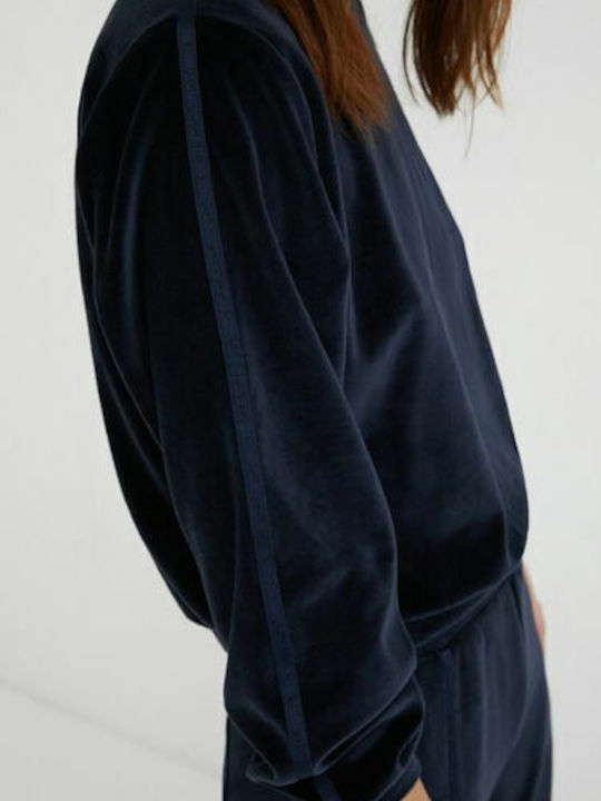 Damen Sweatshirt Samt Blau