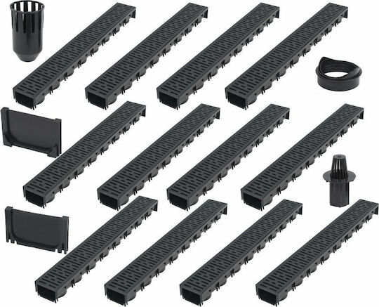 vidaXL Plastic Canal Duș cu Dimensiune 100x12.5cm Negru 12buc