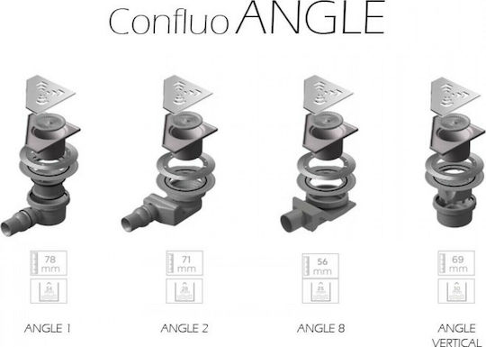 Karag Confluo Angle Stainless Steel Siphon Floor with Size 20x20cm Silver