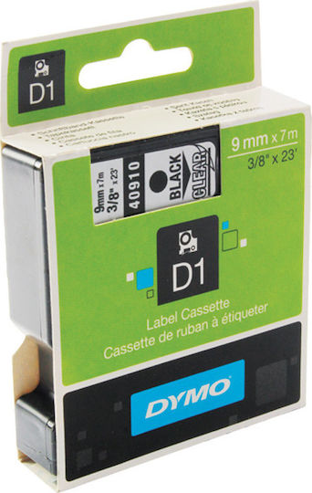 Dymo 40910 Label Maker Tape 7m x 9mm in Transparent Colour Compatible with Dymo D1 Dymo Rhino/IND