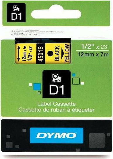 Dymo 45018 Label Maker Tape 7m x 12mm in Yellow Colour Compatible with Dymo D1 Dymo Rhino/IND