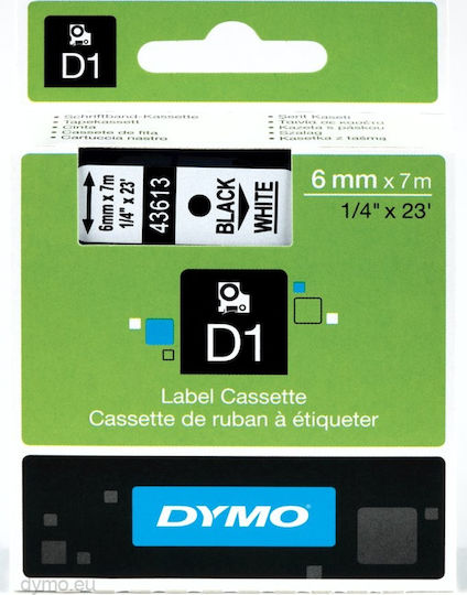 Dymo 43613 Etikettendrucker-Bänder 7m x 6mm in Weiß Farbe Kompatible Reihe mit Dymo D1