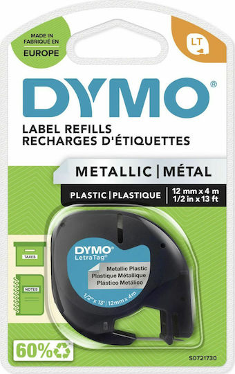 Dymo 91208 Ταινία Ετικετογράφου 4m x 12mm σε Ασημί Χρώμα Συμβατή με Dymo LetraTag/LT