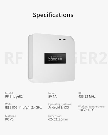 Sonoff RF BridgeR2 Умен Мост Wi-Fi / RF Съвместим с Google Home, Alexa & SmartThings